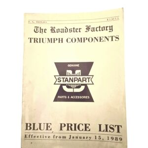 The Roadster Factory Triumph Blue Price list 1989 Genuine Standpart Accessories